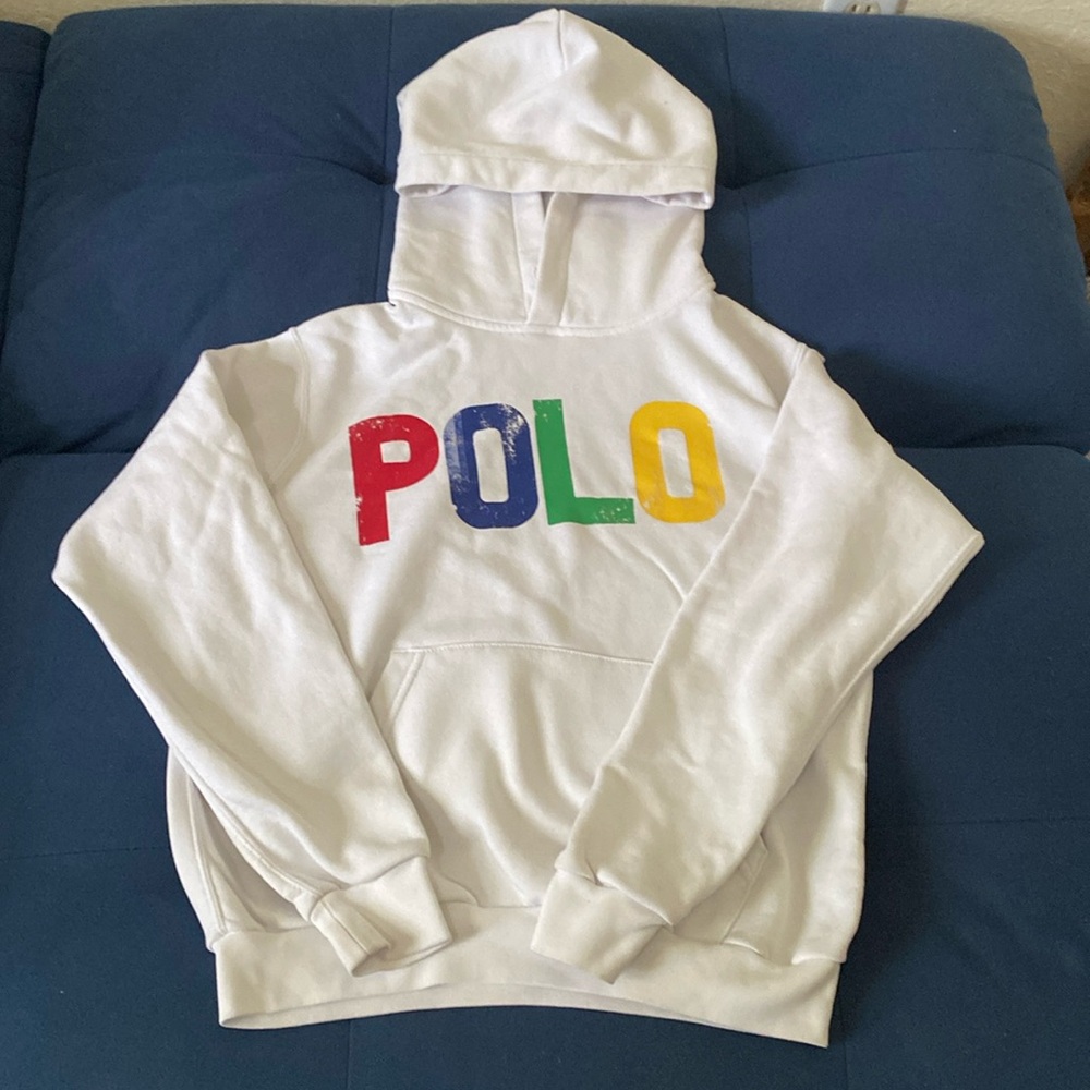 Polo by Ralph Lauren White Hoodie Sweatshirt with Multicolored Logo